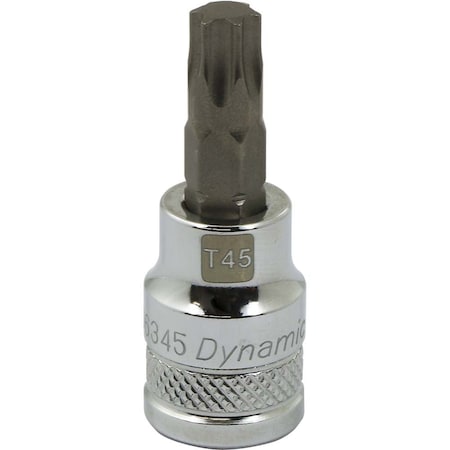 Dynamic Tools 3/8 Drive Torx Head, T45 Bit Regular Length, Chrome Socket D006345